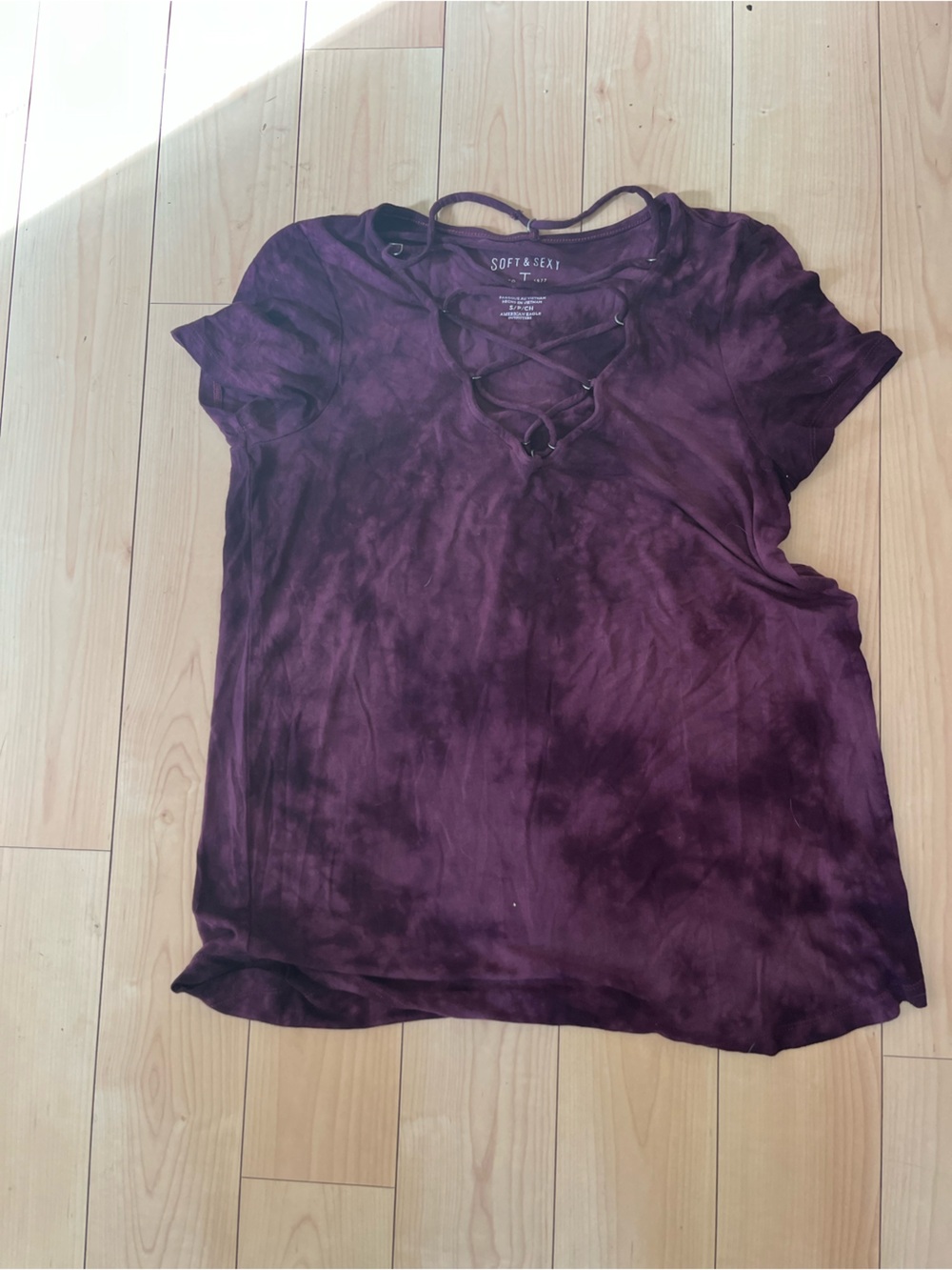 American Eagle Outfitters Plum Lace-Up Short Sleeve Tee